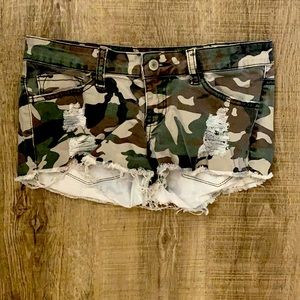 Army camouflage denim shorts. Klique B brand.
